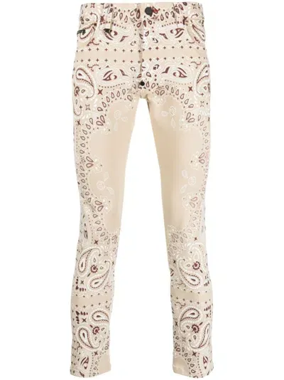 Philipp Plein Paisley Bandana-print Skinny-cut Trousers In Beige