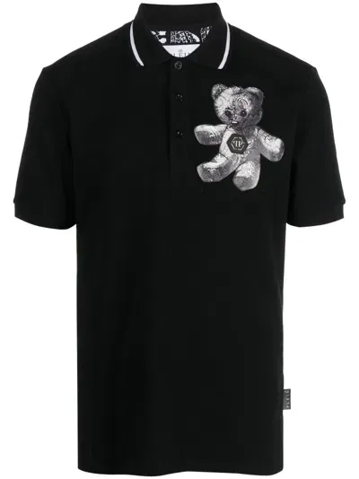 Philipp Plein Paisley Teddy Bear Polo Shirt In Black