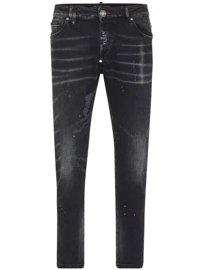 Philipp Plein Paint-splatter Skinny-cut Jeans In Black