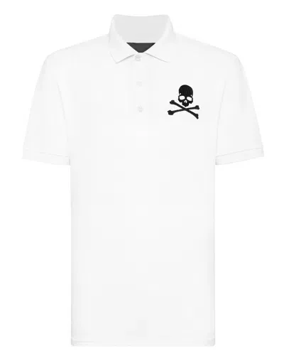 Philipp Plein Skull & Bones-print Cotton Polo Shirt In White