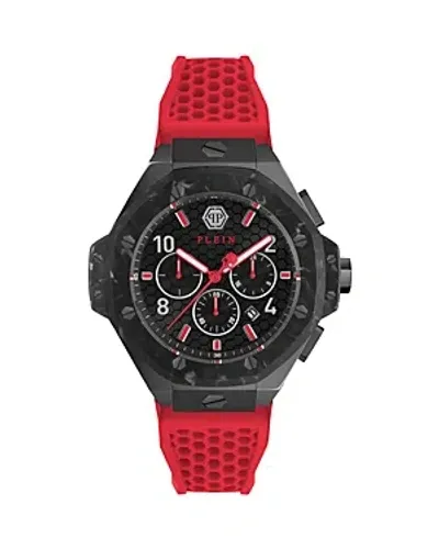 Philipp Plein Men's Chronograph Red Silicone Strap Watch 46mm In Black