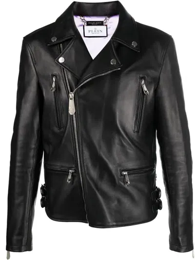 Philipp Plein Rear Logo-plaque Leather Jacket In Black