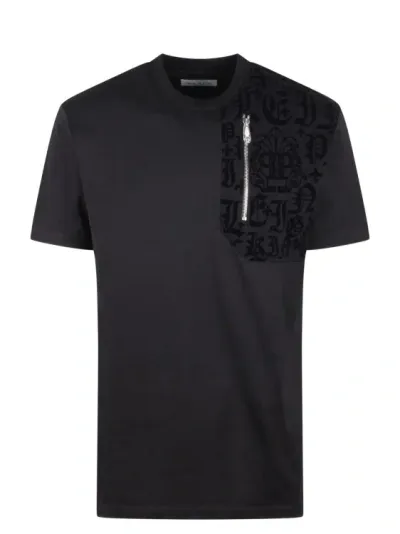 Philipp Plein Logo-panel Zip-detail T-shirt In Black