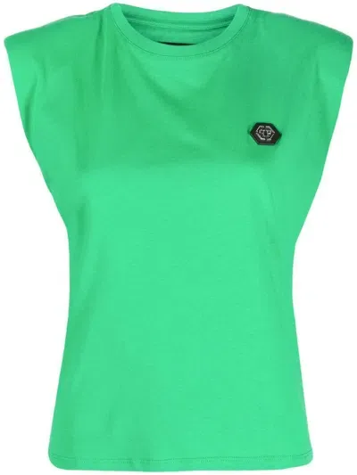 Philipp Plein Top Mit Logo-print In Green