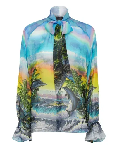 Philipp Plein Hawaii-print Chiffon Shirt In Blue