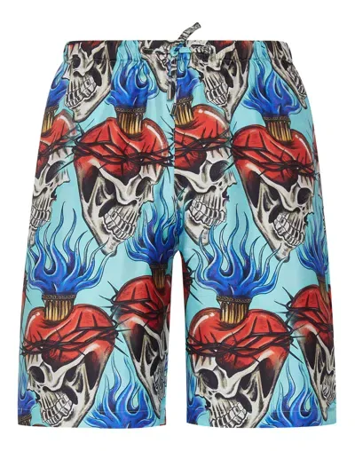 Philipp Plein Love Tattoo Silk Shorts In Blue