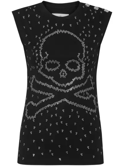 Philipp Plein Skull & Bones Tank Top In Black