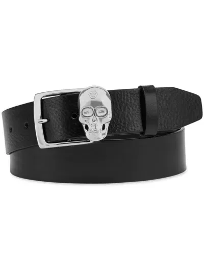 Philipp Plein Skull Detail Leather Belt In Black