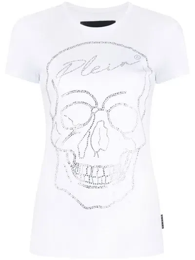 Philipp Plein Skull Motif Rhinestone-embellished T-shirt In Weiss