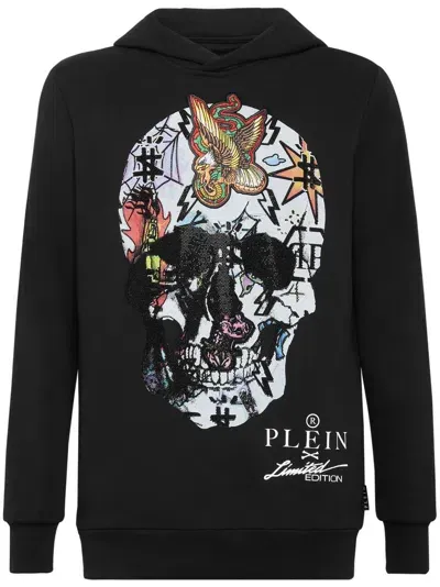 Philipp Plein Skull-print Crystal-embellished Hoodie In Schwarz