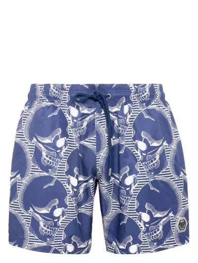 Philipp Plein Skull-print Swim Shorts In Blue