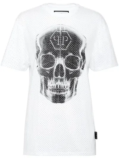 Philipp Plein Skull Rhinestone T-shirt In White