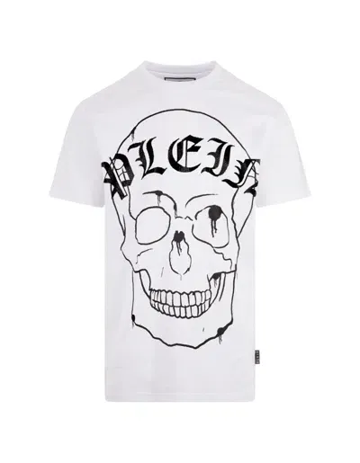 Philipp Plein Skull Round Neck Ss T-shirt In White In Bianco