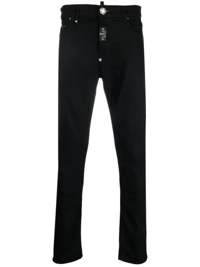 Philipp Plein Logo-patch Slim-fit Jeans In Schwarz