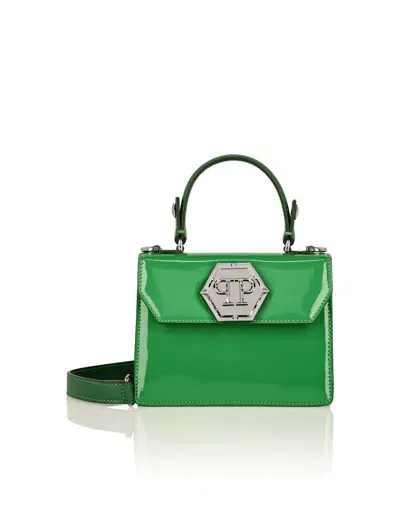 Philipp Plein Logo-plaque Patent-leather Handbag In Green