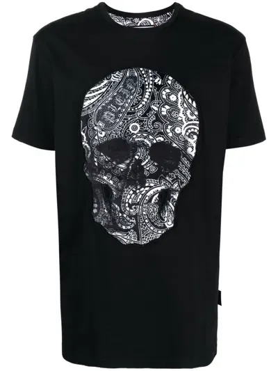 Philipp Plein Ss Paisley Skull T-shirt In Black