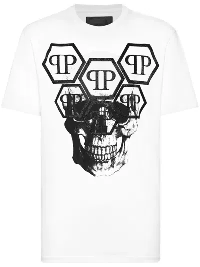 Philipp Plein Ss Stones Skull T-shirt In White