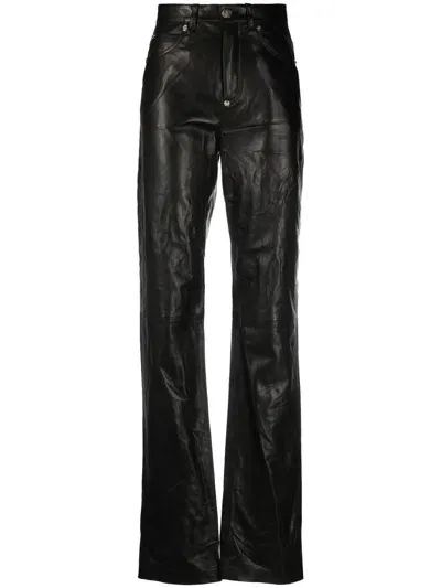 Philipp Plein Straight-leg Lambskin Trousers In Black