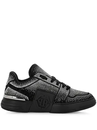 Philipp Plein Strass Hexagon Suede Sneakers In Black