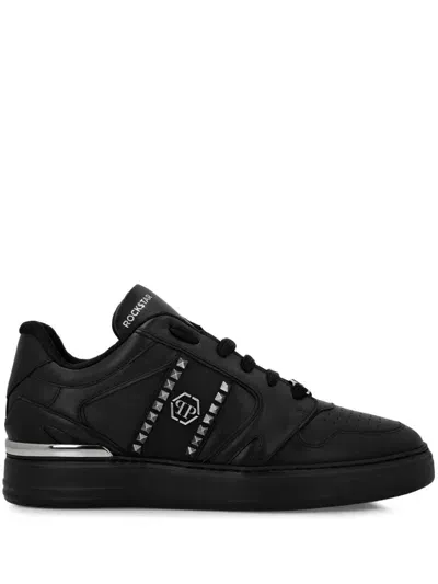 Philipp Plein Stud-embellished Leather Sneakers In Schwarz