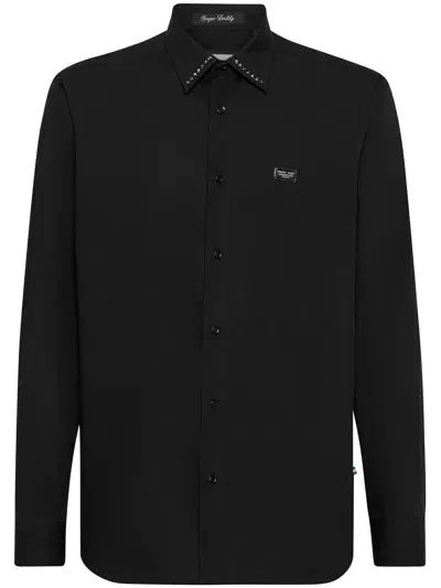 Philipp Plein Stud-detailing Poplin Shirt In Black