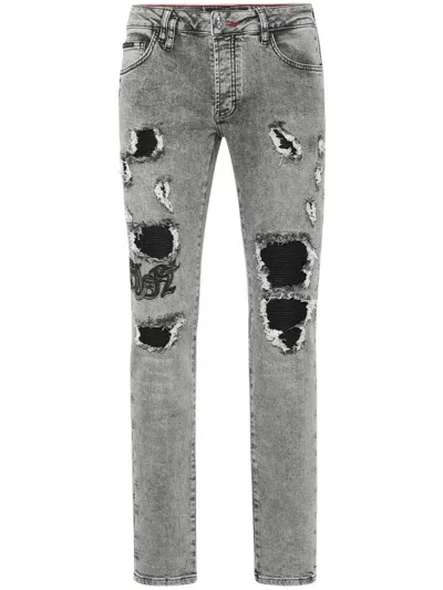 Philipp Plein Super Straight Cut Dragon Jeans In Grey