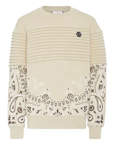 Philipp Plein Logo-embroidered Cotton Sweatshirt In Beige