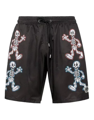 Philipp Plein Skeleton-print Swim Shorts In Black