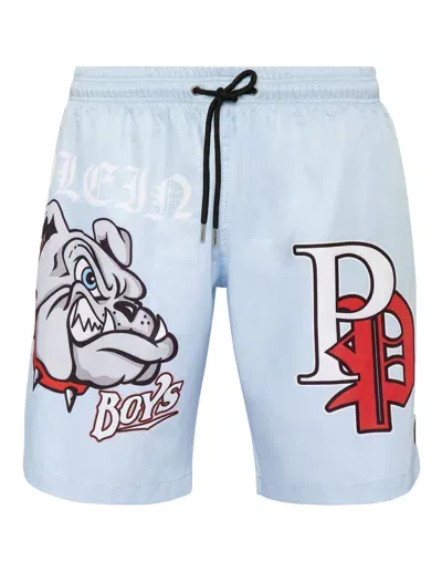 Philipp Plein Bulldogs-print Swim Shorts In Blue