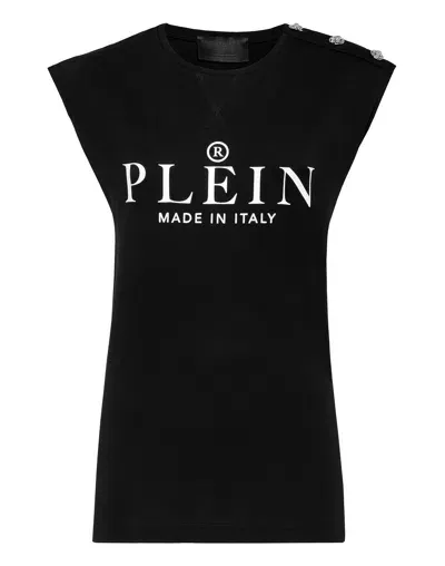 Philipp Plein T-shirt Round Neck Ss Iconic Plein In Black