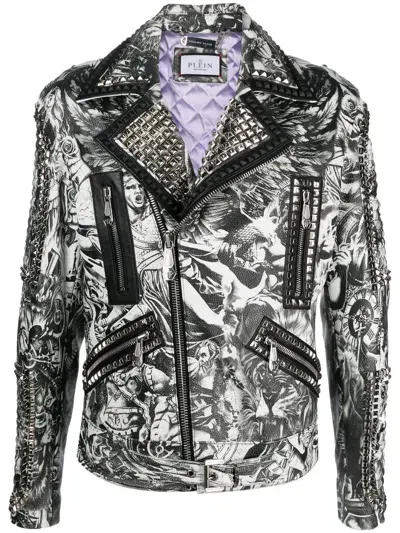 Philipp Plein Bikerjacke Mit Tattoo-print In White