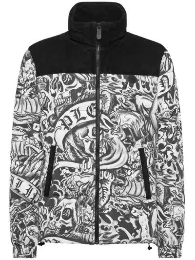 Philipp Plein Tattoo-print Puffer Jacket In Black