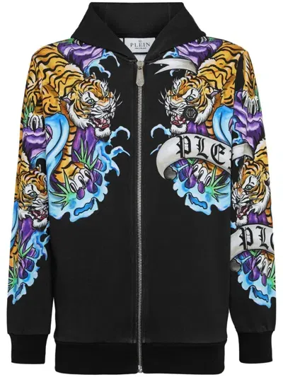 Philipp Plein Tattoo-print Zip-up Hoodie In Black