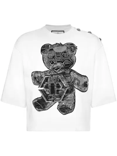 Philipp Plein Teddy Bear-print Cropped T-shirt In White