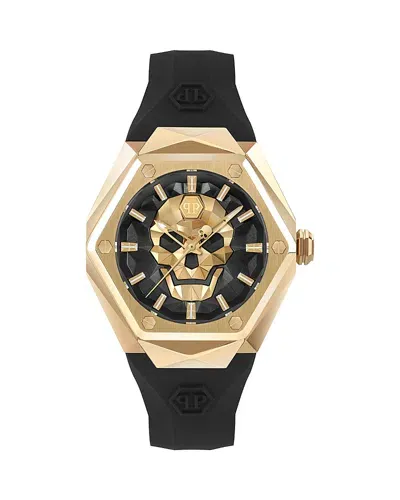 Philipp Plein Women's Skull Spikes Black Silicone Strap Watch 40mm In Gold