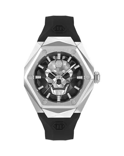 Philipp Plein Men's The Skull Spikes Black Silicone Strap Watch 45mm In Stainless