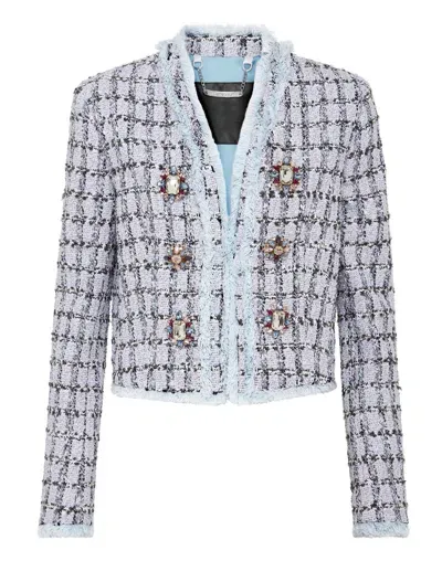 Philipp Plein Einreihiger Tweed-blazer In Blue