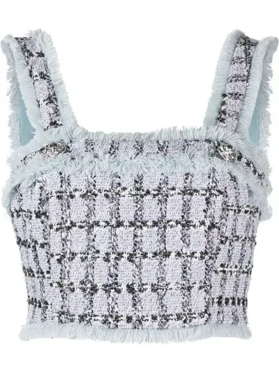 Philipp Plein Tweed Cropped Top In Blue