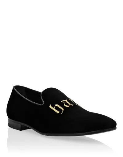 Philipp Plein Embroidered Velvet Loafers In Black