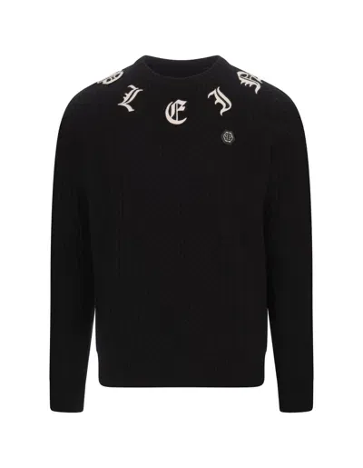 Philipp Plein Logo-embroidered Cashmere Jumper In Black