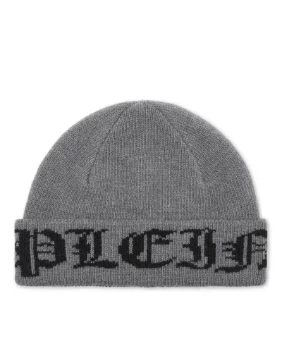 Philipp Plein Gothic Plein Wool Beanie Hat In Grey