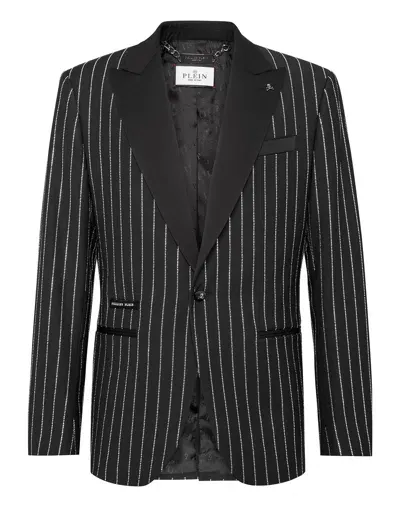 Philipp Plein Crystal-embellished Single-breasted Blazer In Black