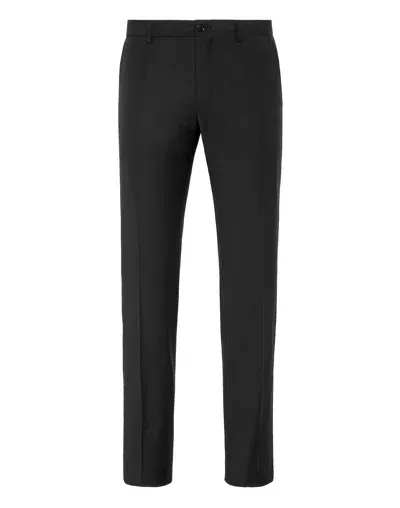 Philipp Plein Wool Long Trousers Gigolò Fit Skull In Black