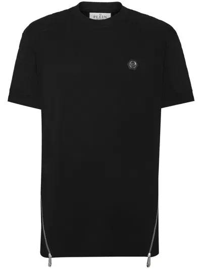 Philipp Plein Zip-detailing Cotton T-shirt In Black