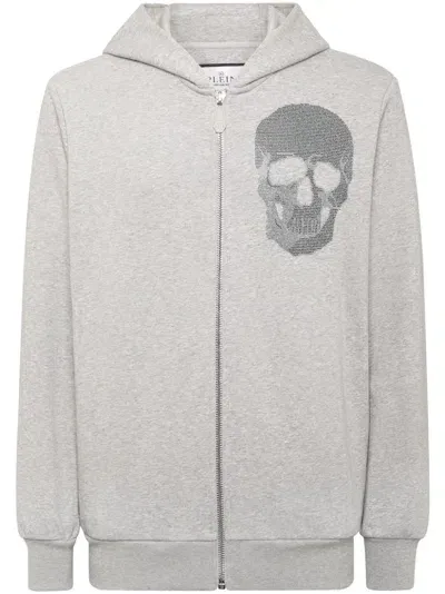 Philipp Plein Zip-up Skull-embellished Hoodie In Grey