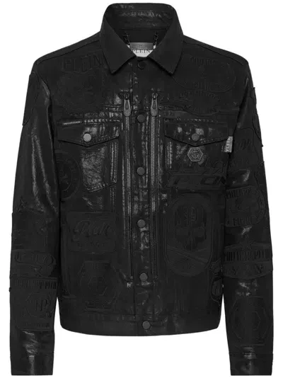 Philipp Plein Zipped Denim Jacket In Black