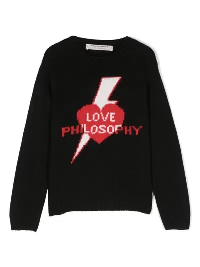 Philosophy Di Lorenzo Serafini Kids' Intarsia-knit Logo Jumper In Schwarz