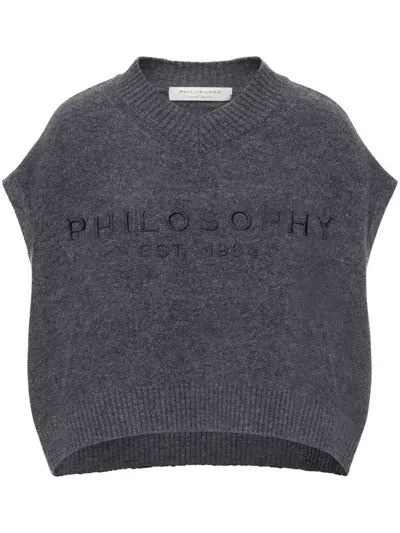 Philosophy Di Lorenzo Serafini Logo-embroidered Cropped Vest In Grau