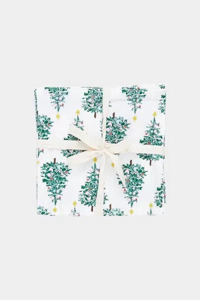 Pink Chicken 4-pack Napkin Set In Festive Forest In Blue