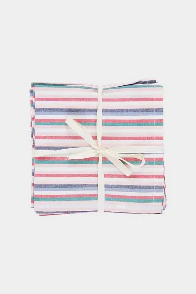 Pink Chicken 4-pack Napkin Set In Multi Stripe